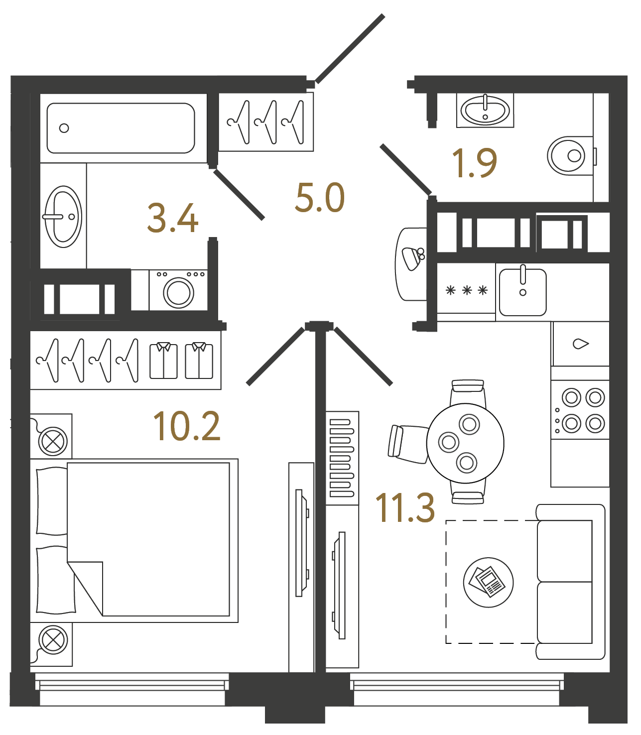 Планировка: 1-комнатная квартира, 31,8 м²