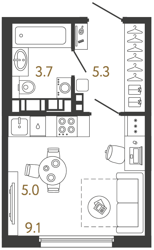 Планировка: студия, 23,1 м²