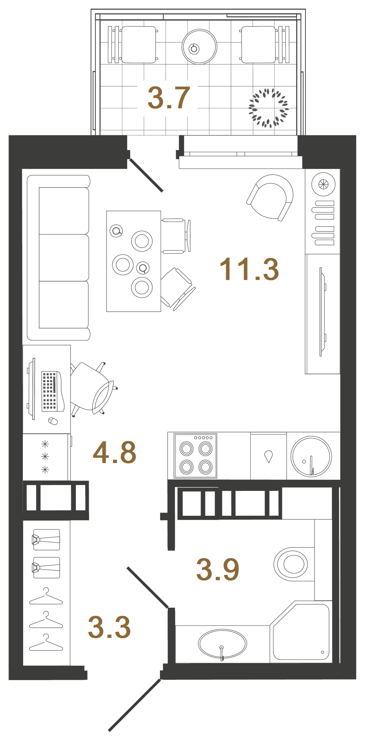 Планировка: студия, 23,3 м²