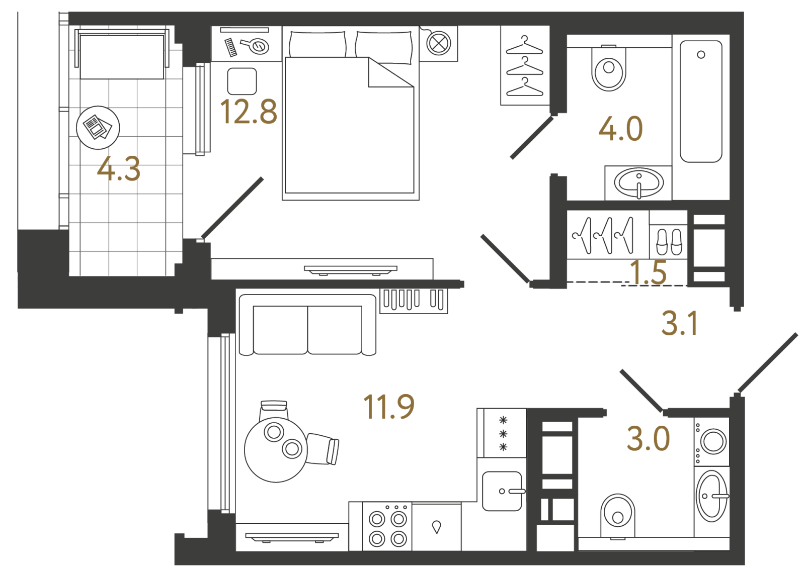 Планировка: 1-комнатная квартира, 36,3 м²