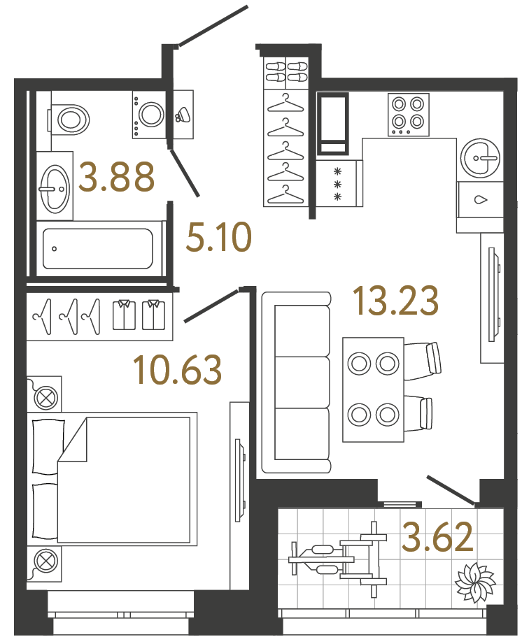 Планировка: 1-комнатная квартира, 32,8 м²