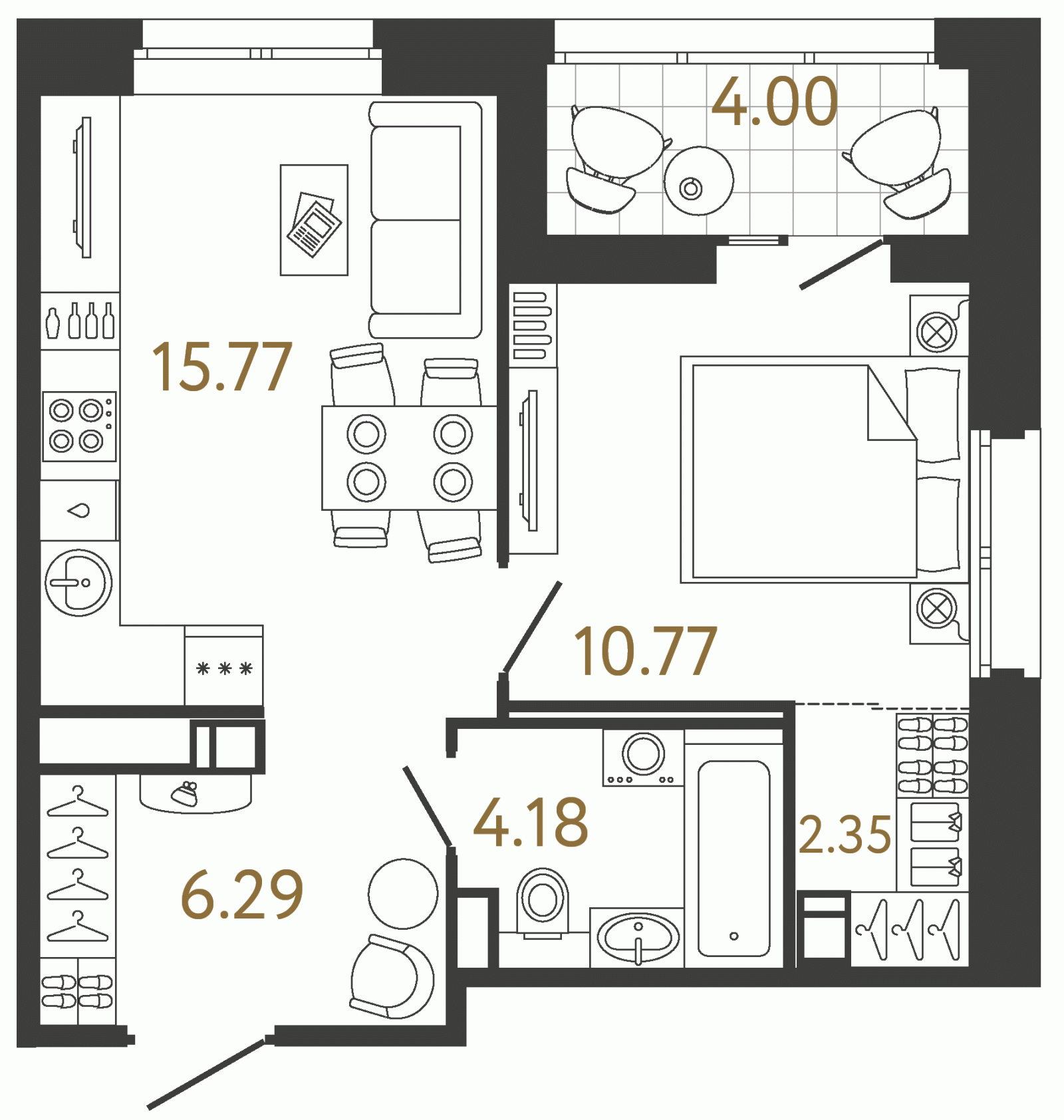 Планировка: 1-комнатная квартира, 39,4 м²