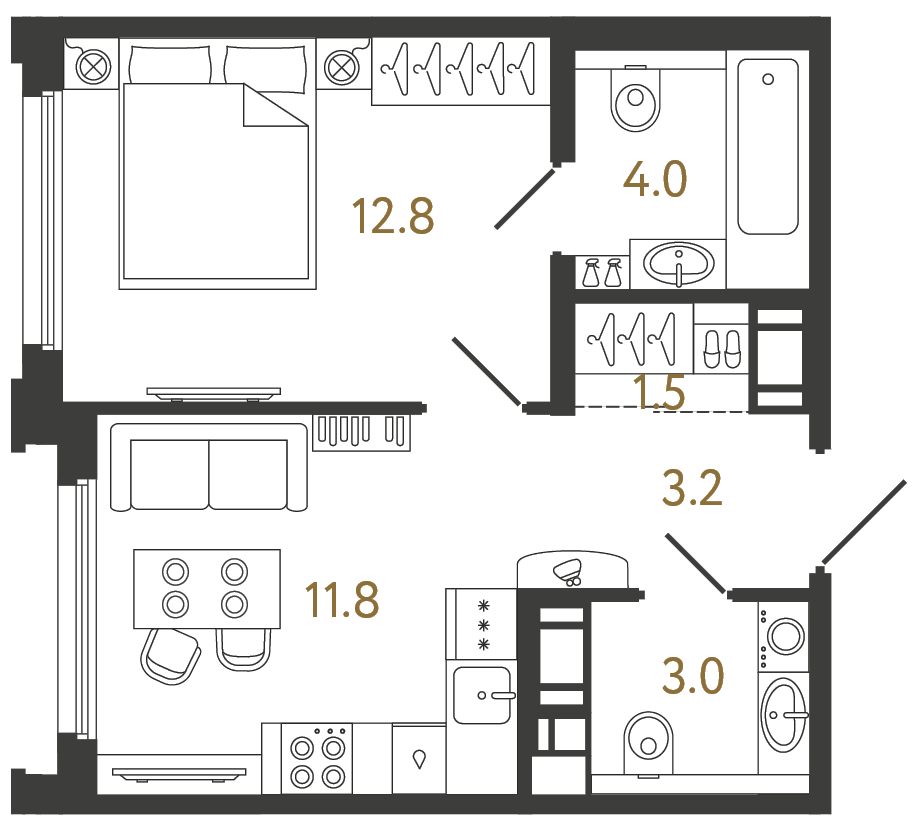 Планировка: 1-комнатная квартира, 36,3 м²