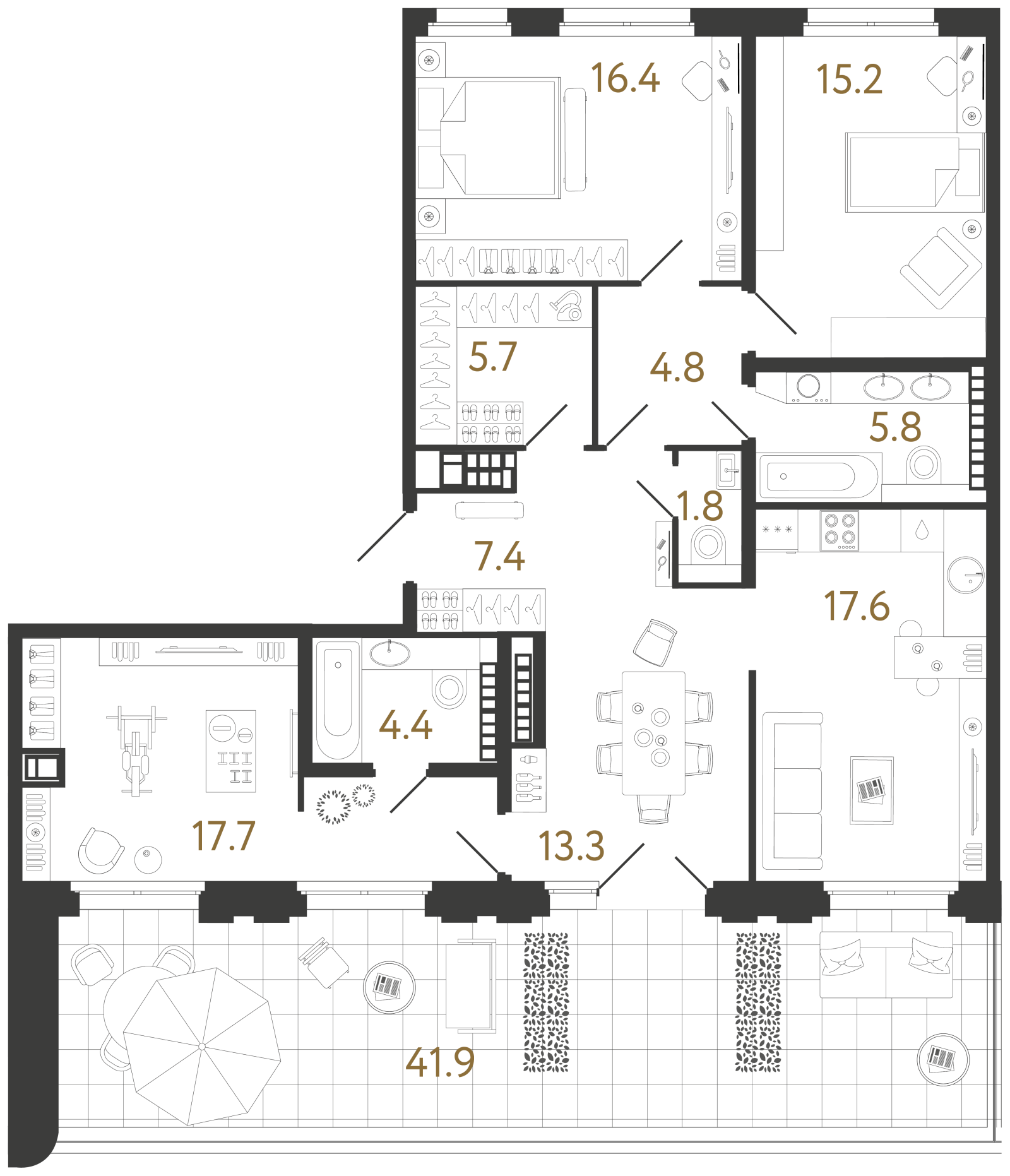 Планировка: 4-комнатная квартира, 110,1 м²