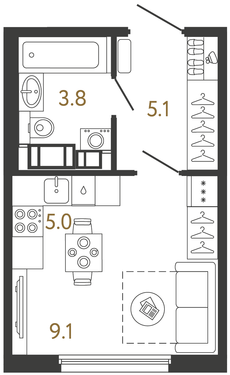 Планировка: студия, 23,0 м²