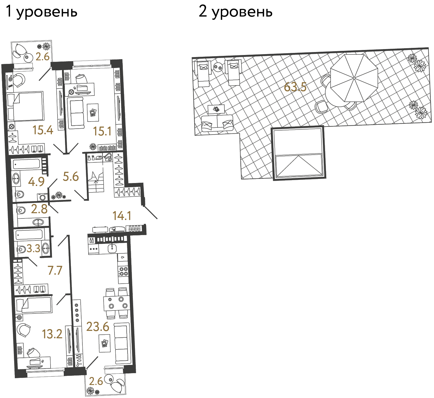 Планировка: 3-комнатная квартира, 105,7 м²