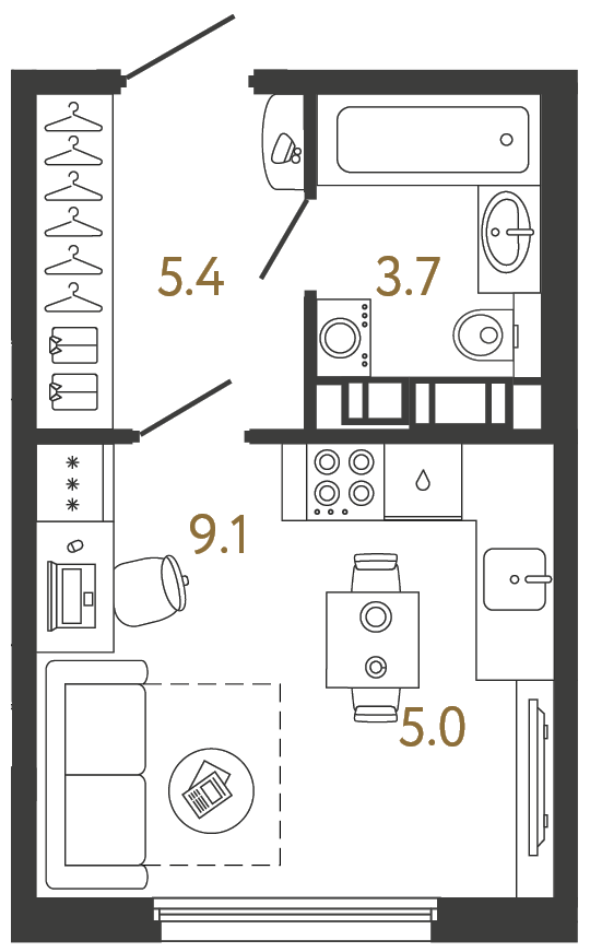 Планировка: студия, 23,2 м²