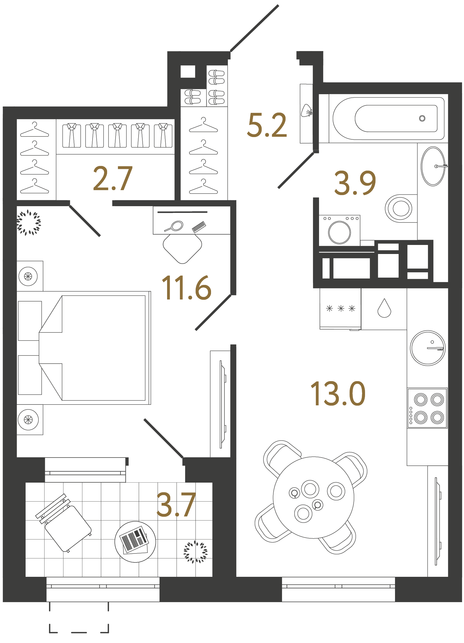 Планировка: 1-комнатная квартира, 36,4 м²