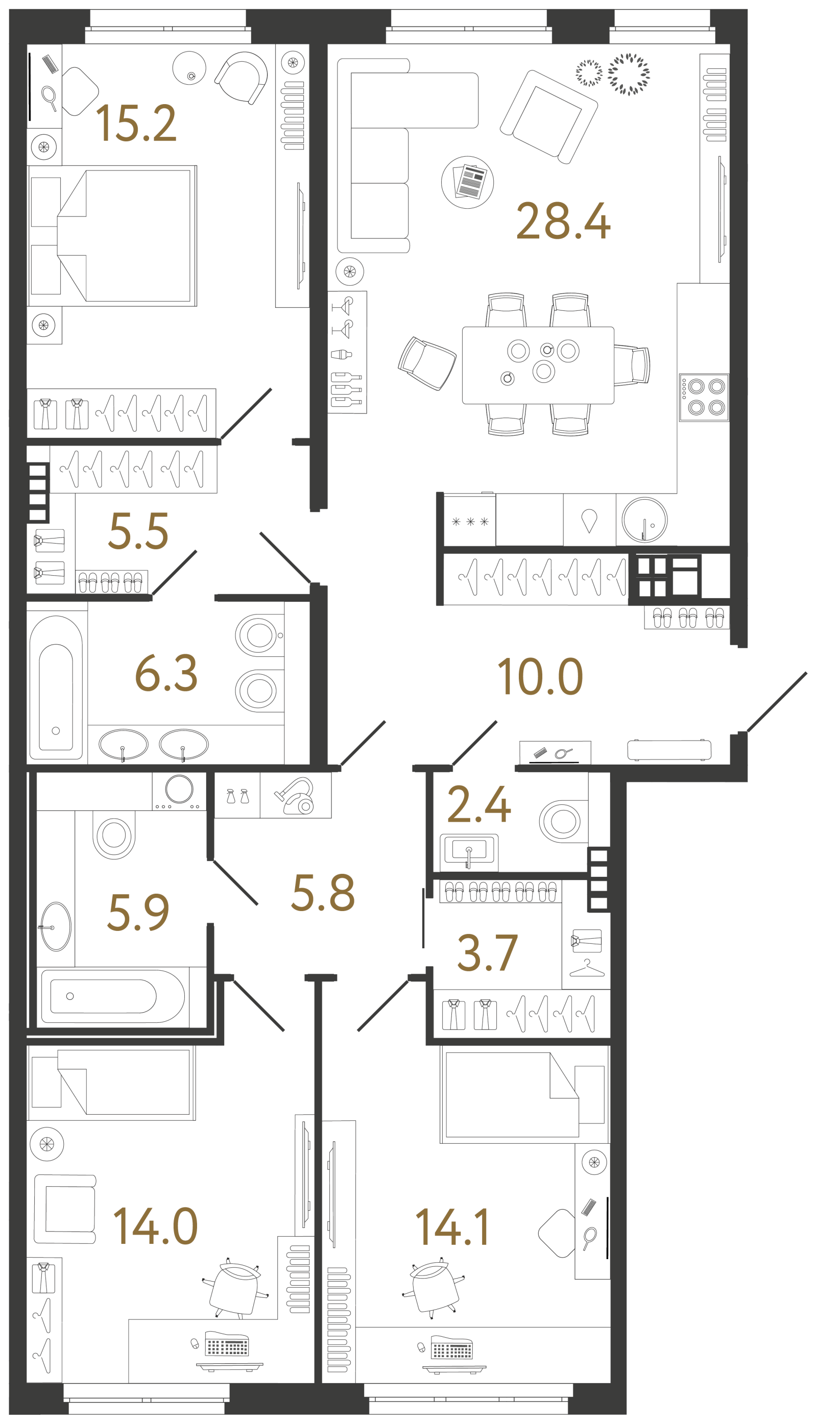 Планировка: 3-комнатная квартира, 111,3 м²