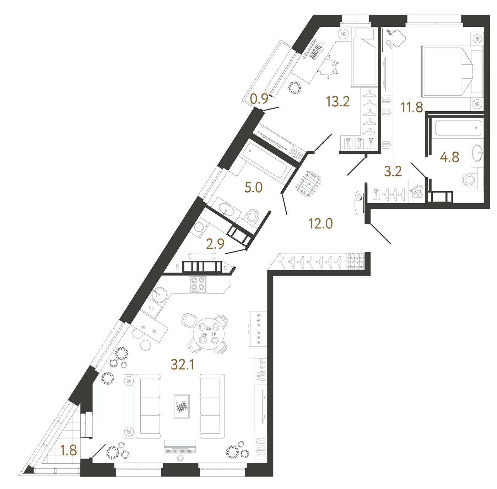 Планировка: 2-комнатная квартира, 85,0 м²