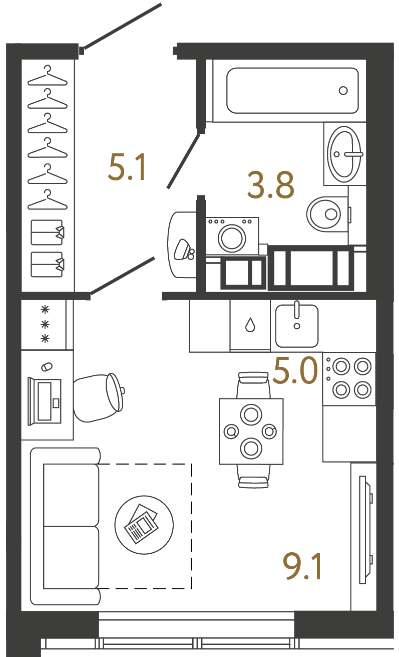 Планировка: студия, 23,0 м²