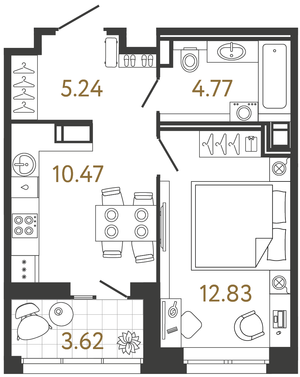 Планировка: 1-комнатная квартира, 33,3 м²