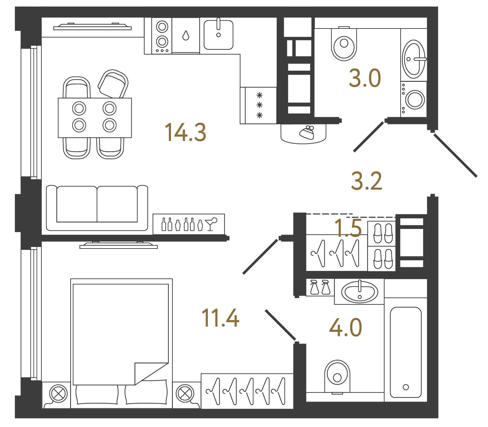 Планировка: 1-комнатная квартира, 37,4 м²