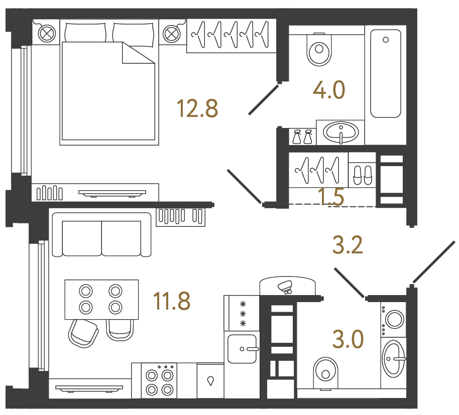 Планировка: 1-комнатная квартира, 36,3 м²