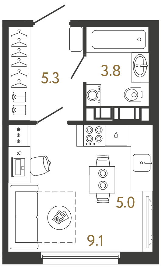 Планировка: студия, 23,2 м²