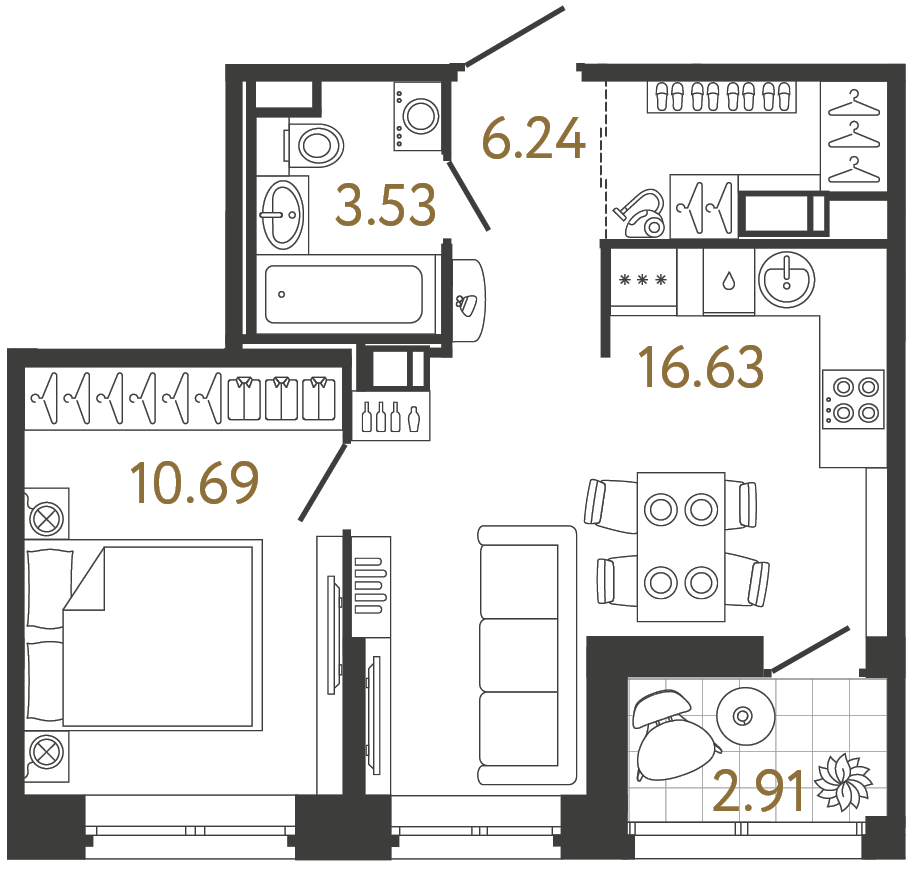 Планировка: 1-комнатная квартира, 37,1 м²