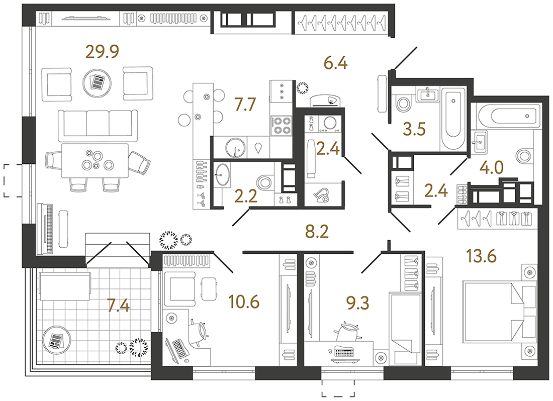 Планировка: 3-комнатная квартира, 100,2 м²