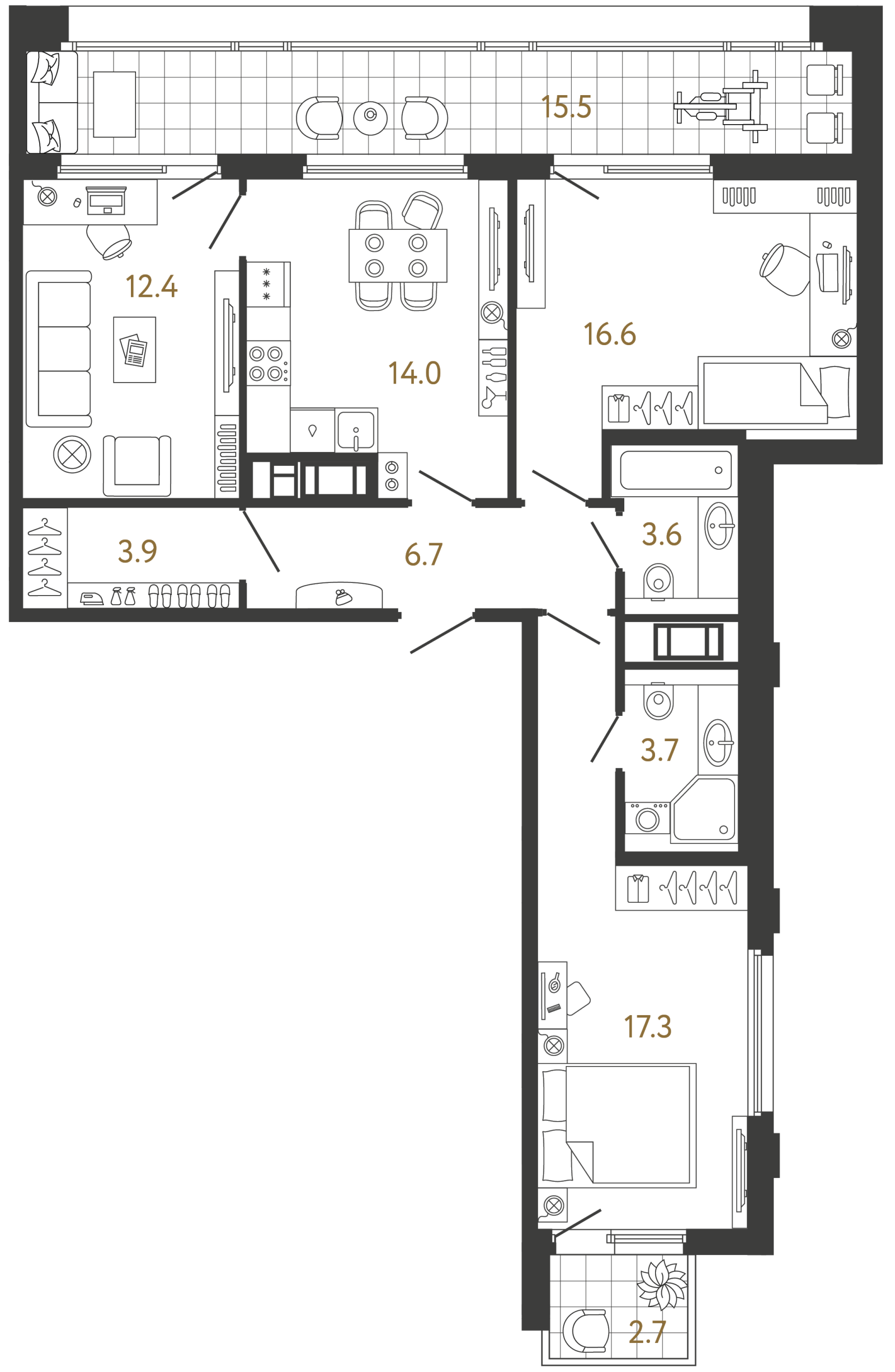 Планировка: 3-комнатная квартира, 78,2 м²