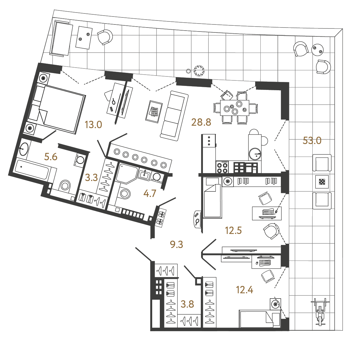 Планировка: 3-комнатная квартира, 93,4 м²