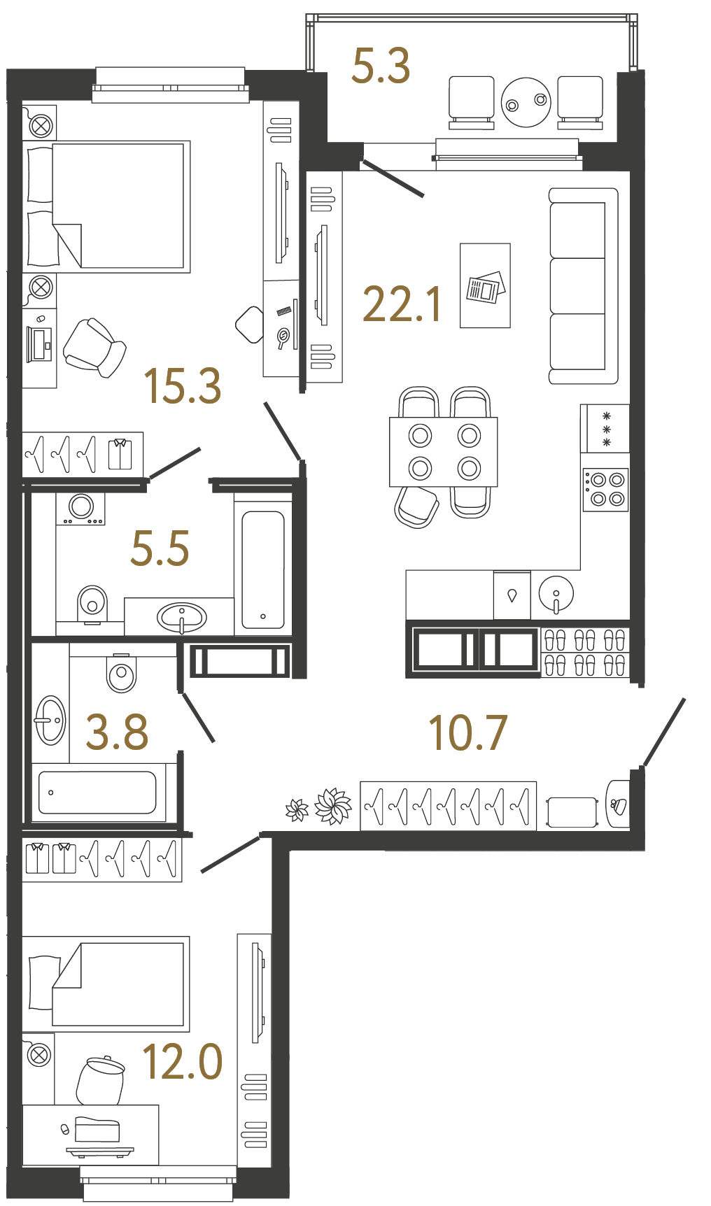 Планировка: 2-комнатная квартира, 69,4 м²