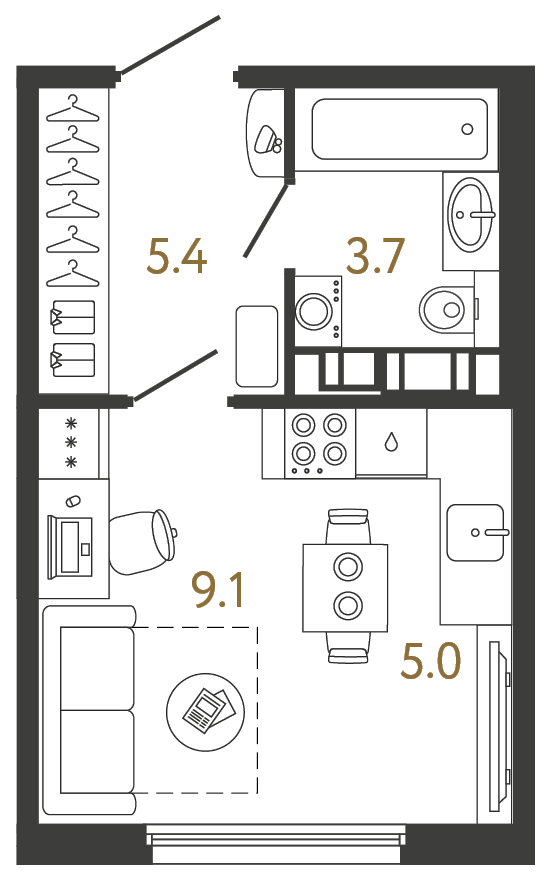 Планировка: студия, 23,2 м²