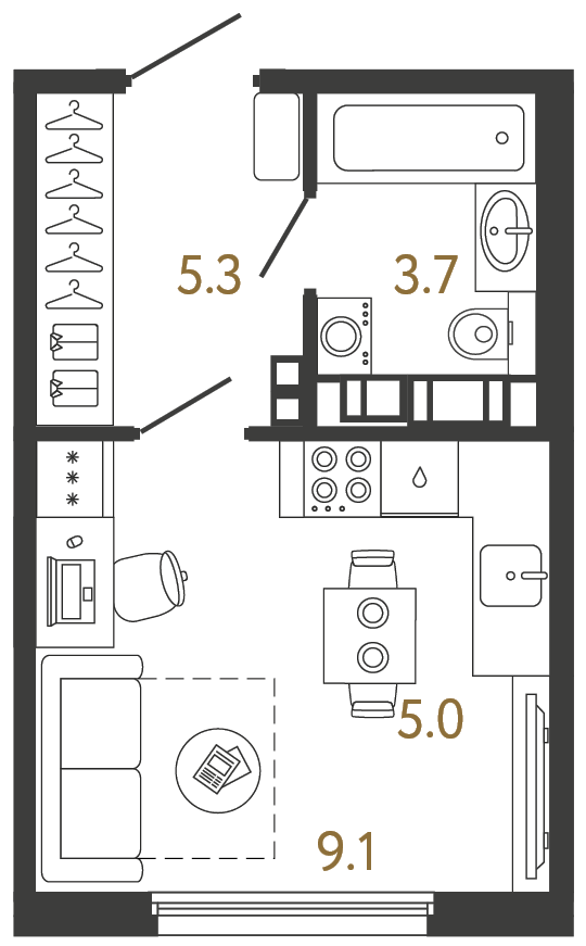 Планировка: студия, 23,1 м²