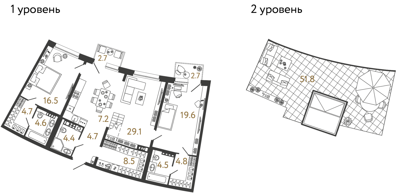 Планировка: 2-комнатная квартира, 108,6 м²