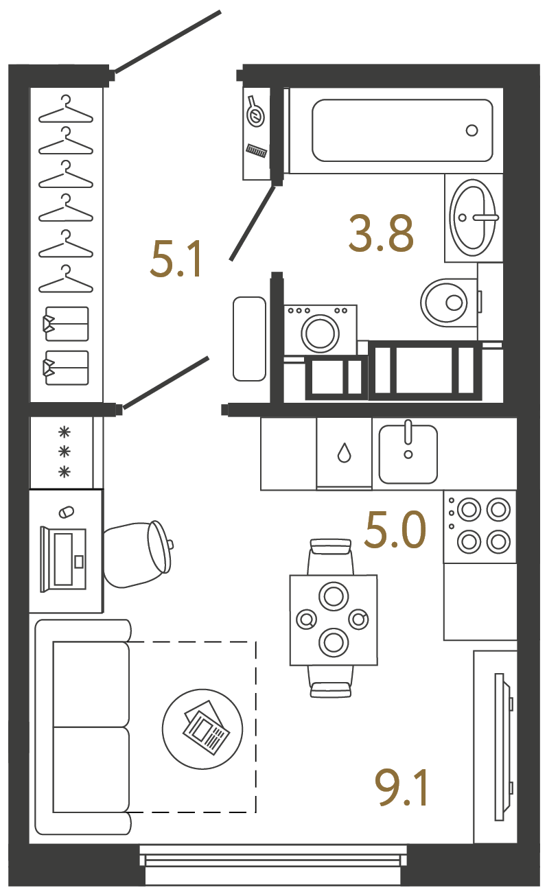 Планировка: студия, 23,0 м²
