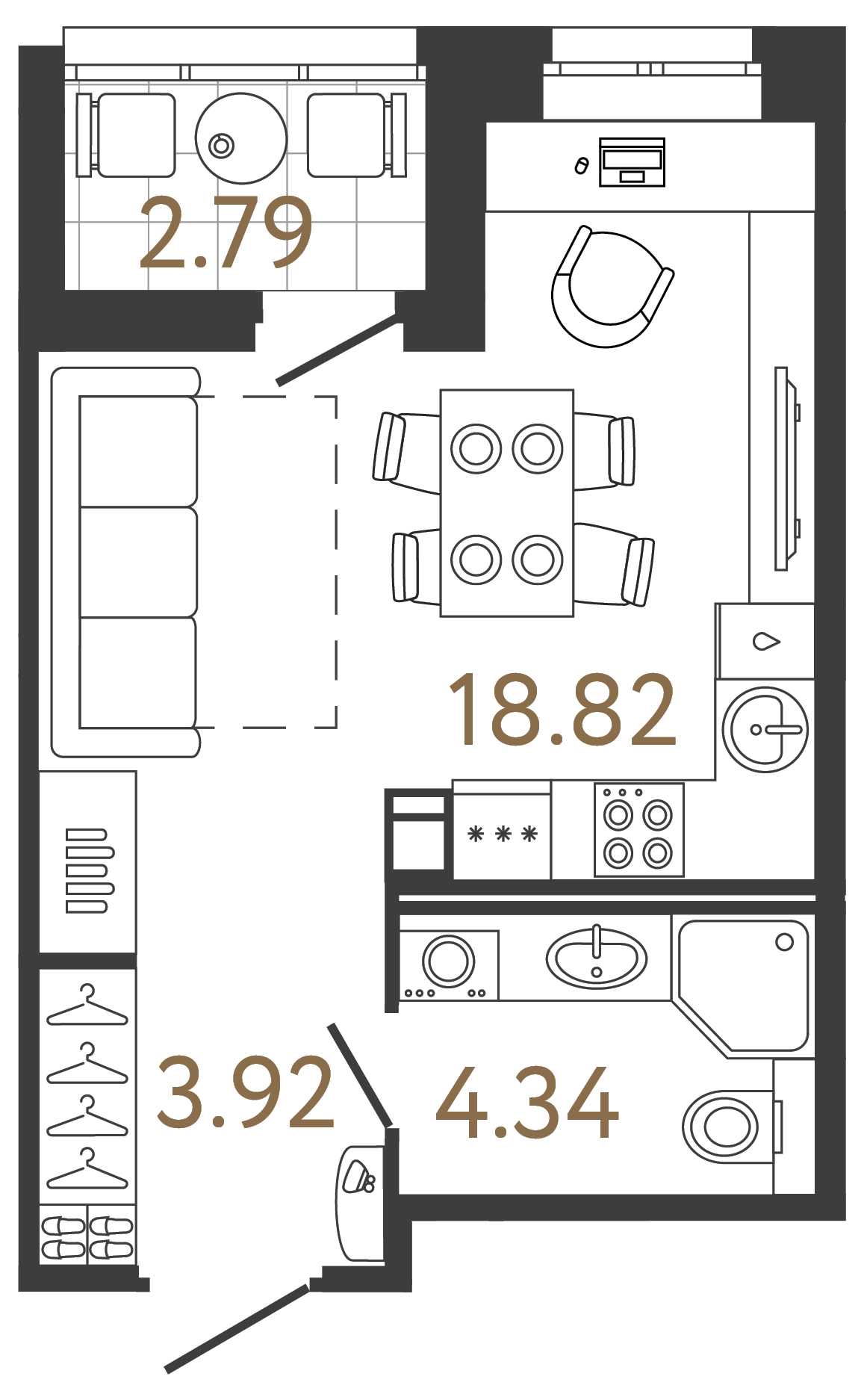 Планировка: студия, 27,1 м²