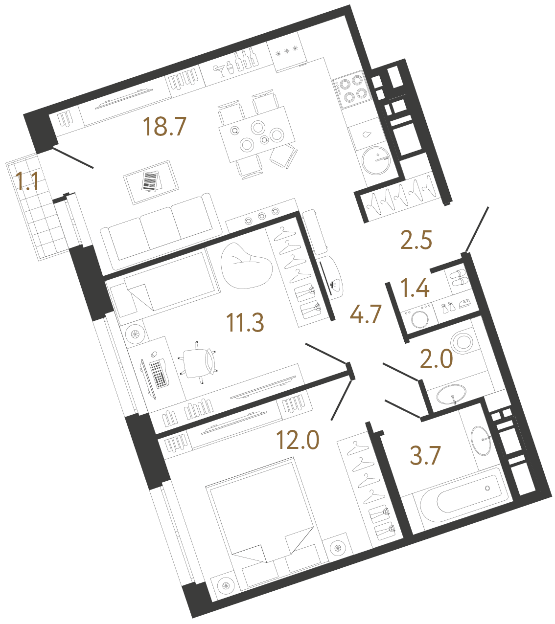 Планировка: 2-комнатная квартира, 56,3 м²