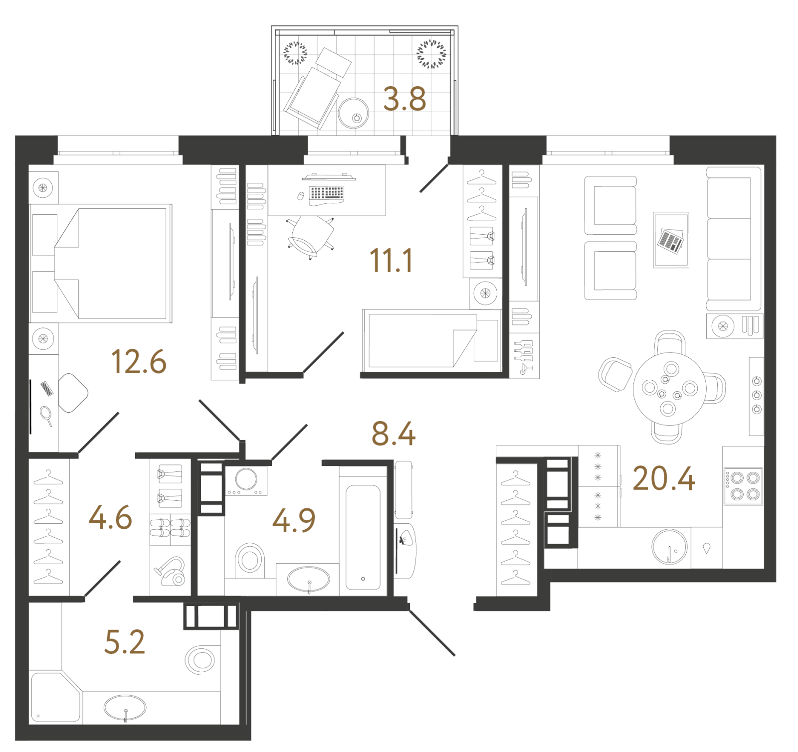 Планировка: 2-комнатная квартира, 67,2 м²