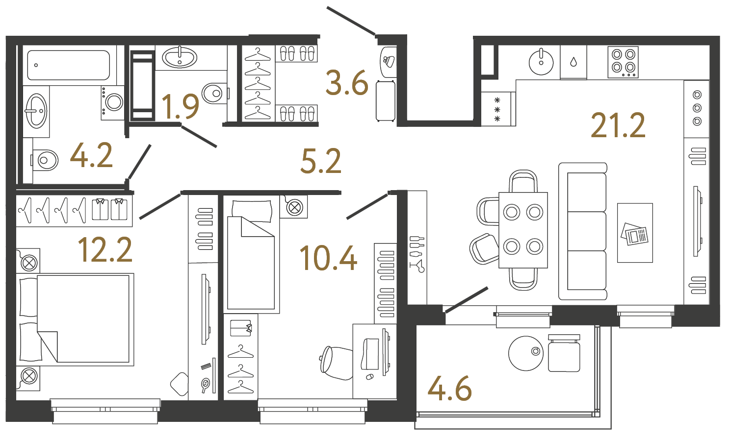 Планировка: 2-комнатная квартира, 58,7 м²
