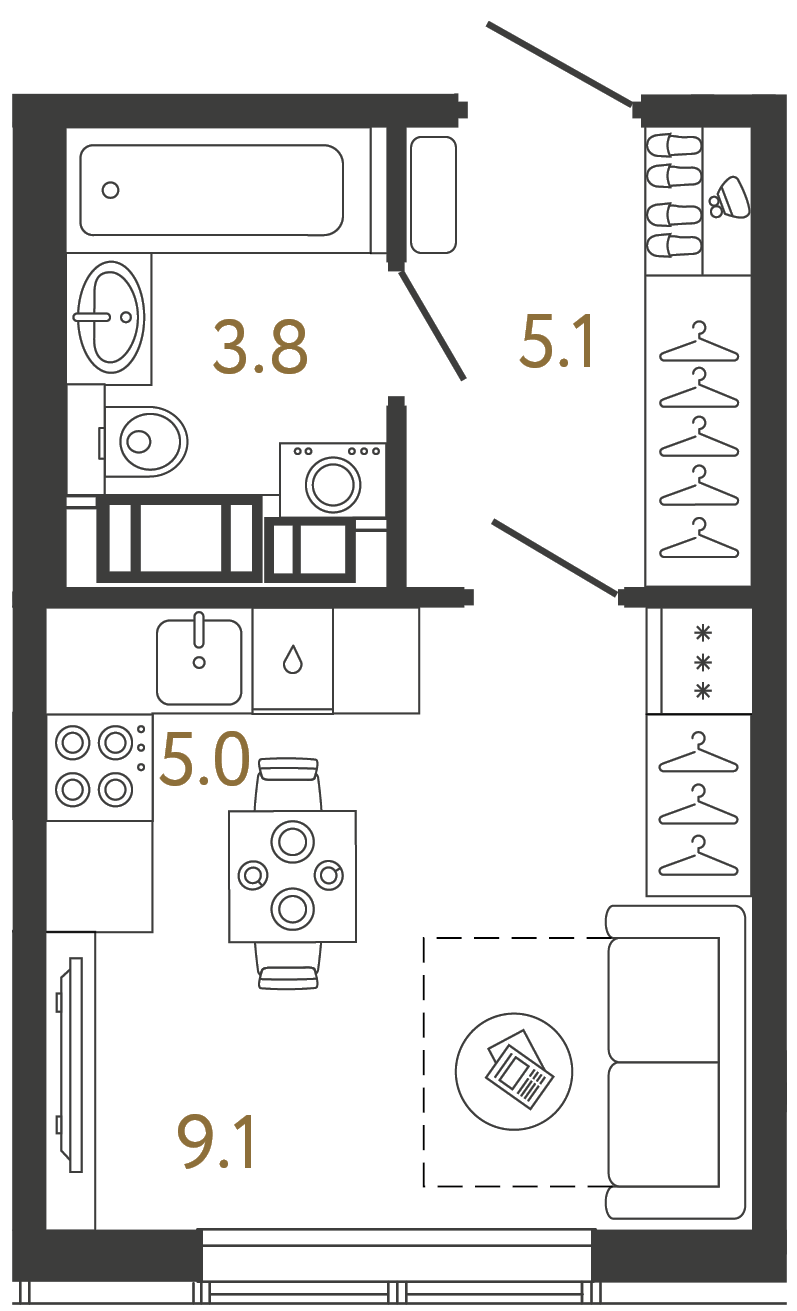 Планировка: студия, 23,0 м²