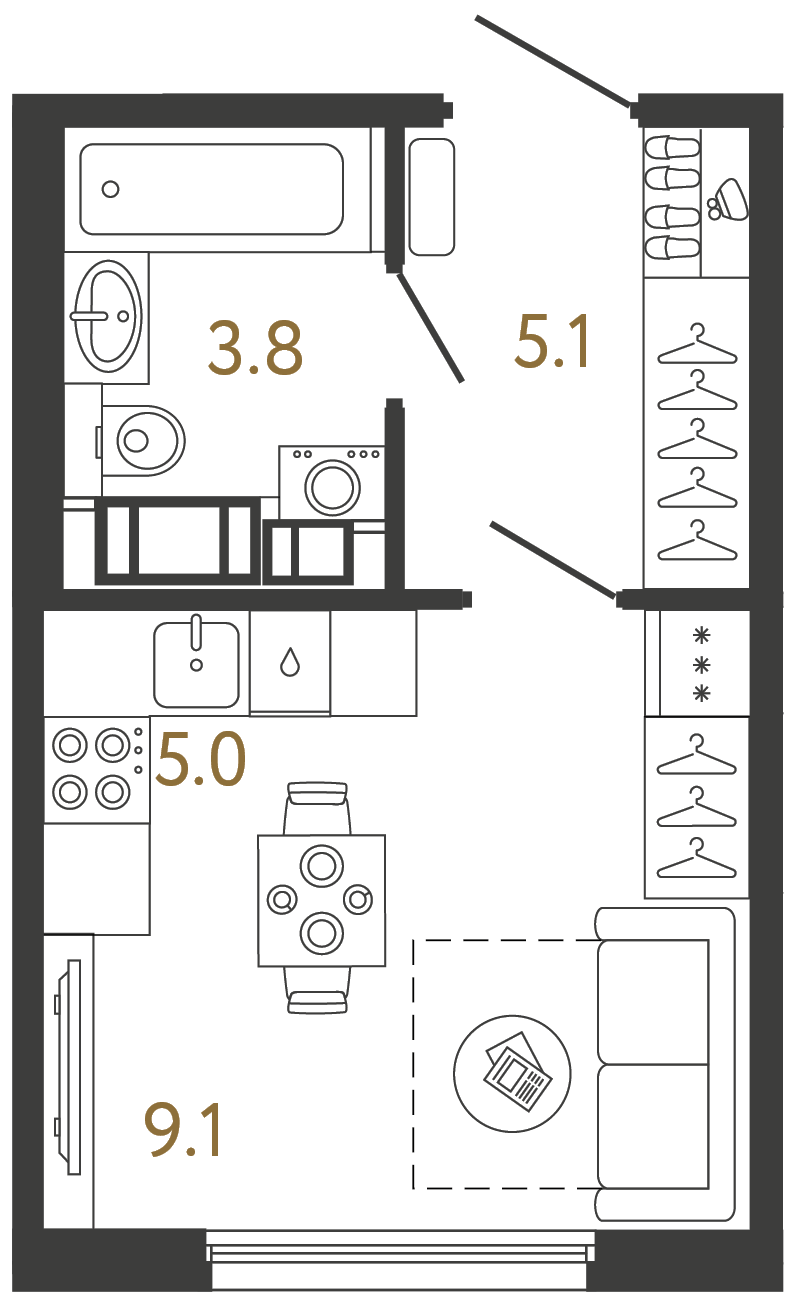 Планировка: студия, 23,0 м²