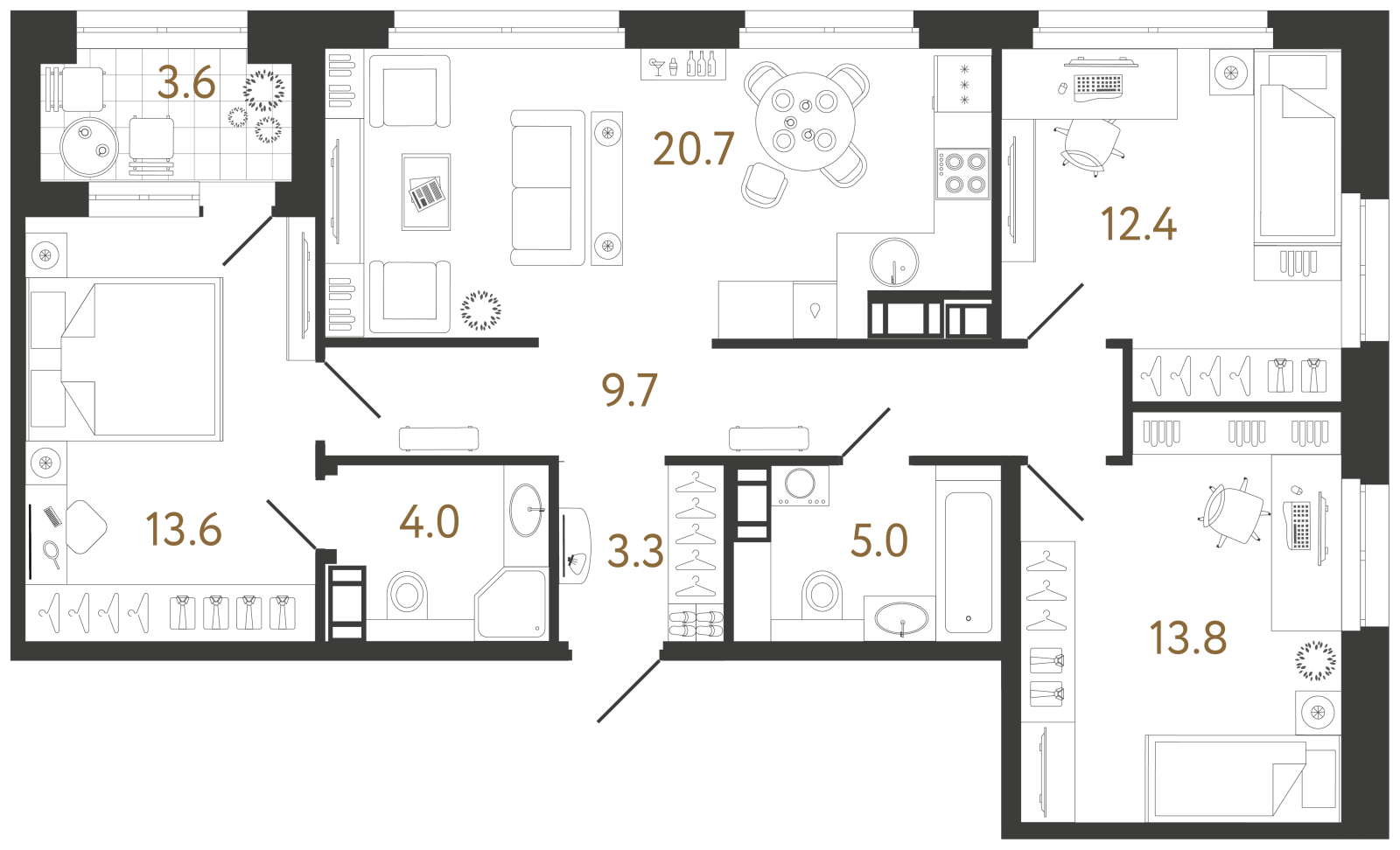 Планировка: 3-комнатная квартира, 82,3 м²