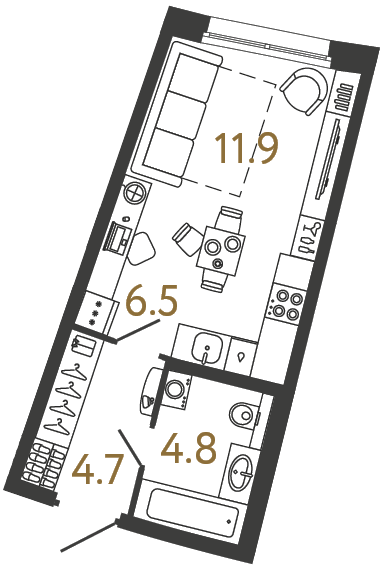 Планировка: студия, 27,9 м²