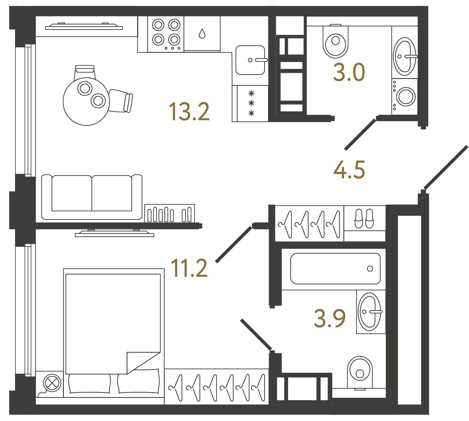 Планировка: 1-комнатная квартира, 35,8 м²