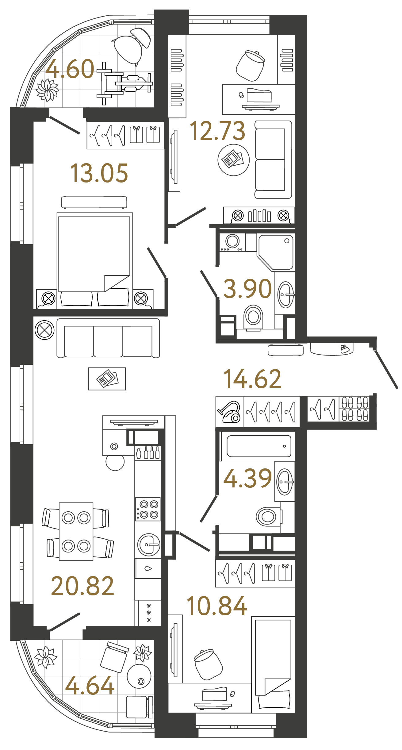 Планировка: 3-комнатная квартира, 80,4 м²