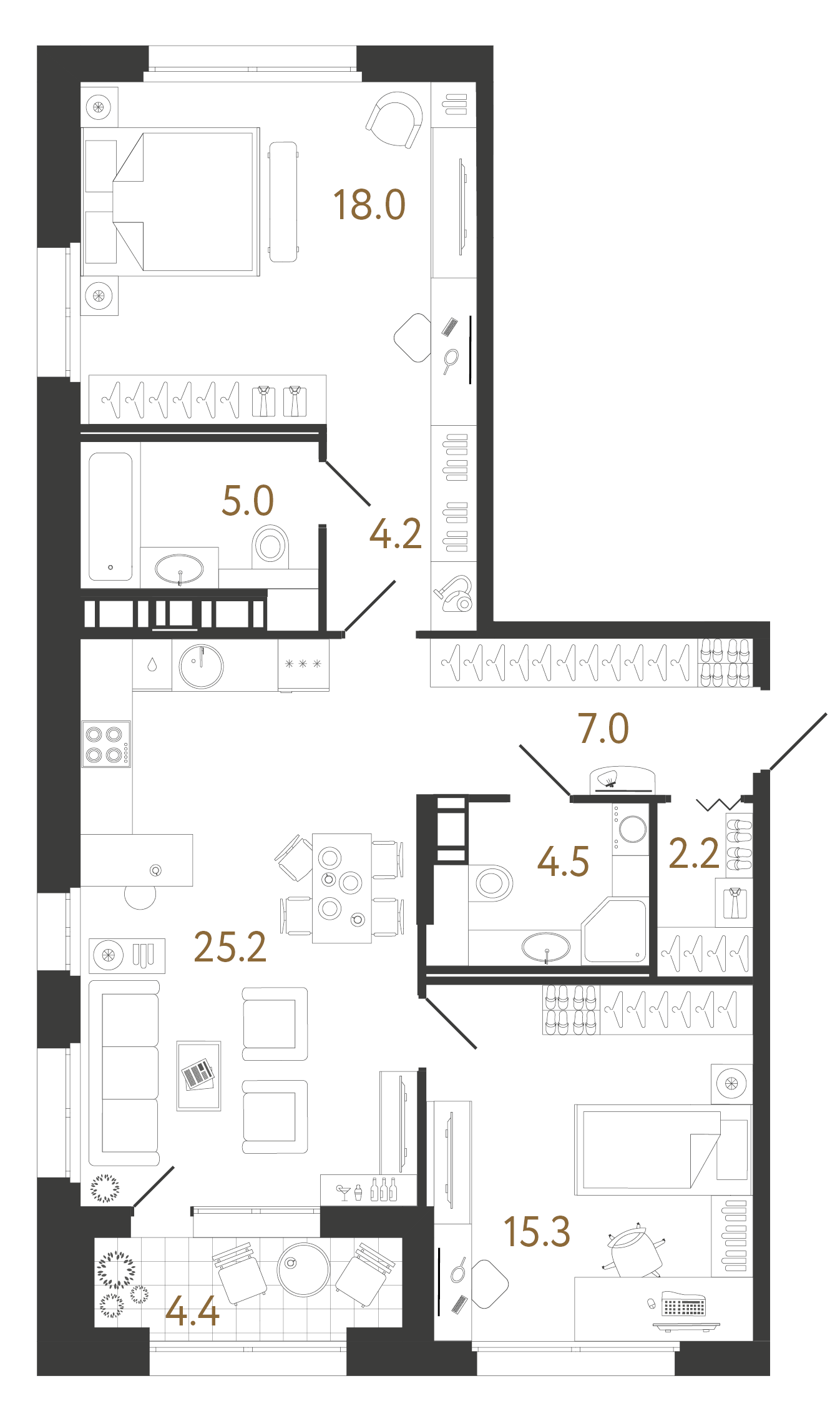 Планировка: 2-комнатная квартира, 81,4 м²