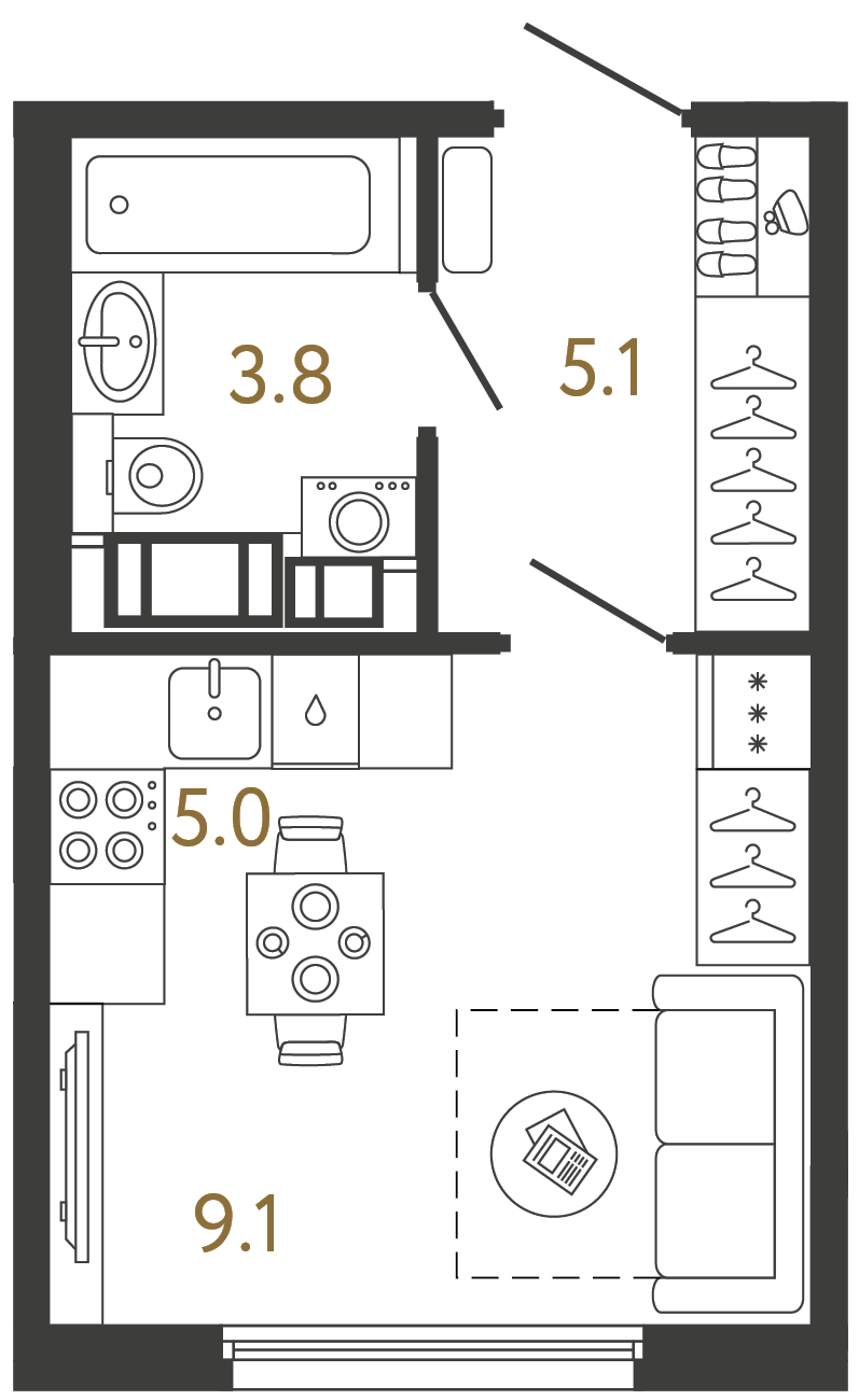 Планировка: студия, 23,0 м²