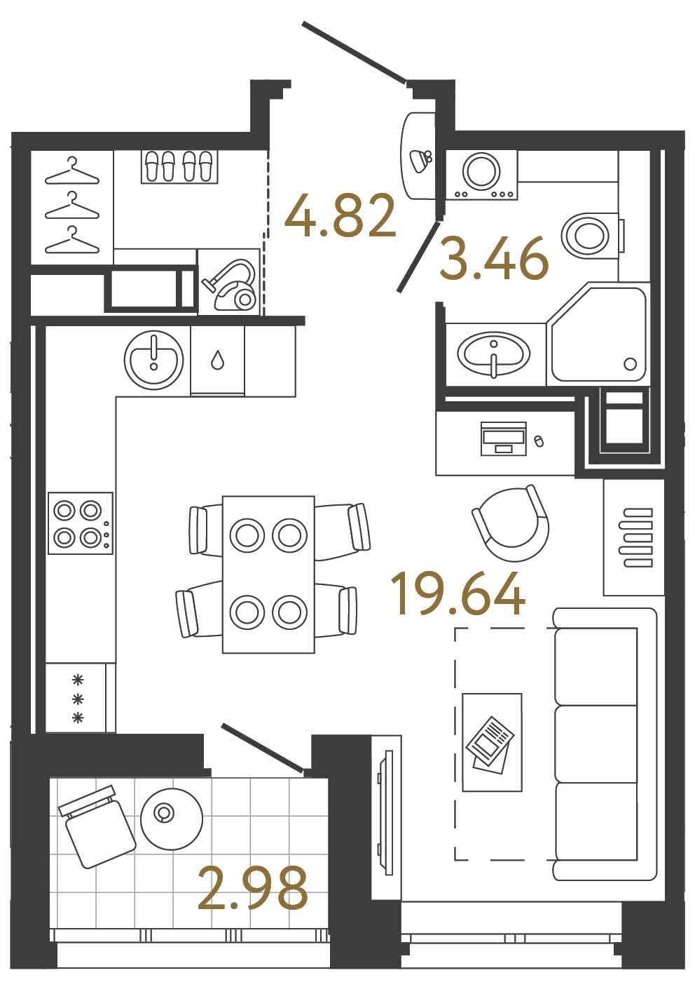 Планировка: студия, 27,9 м²