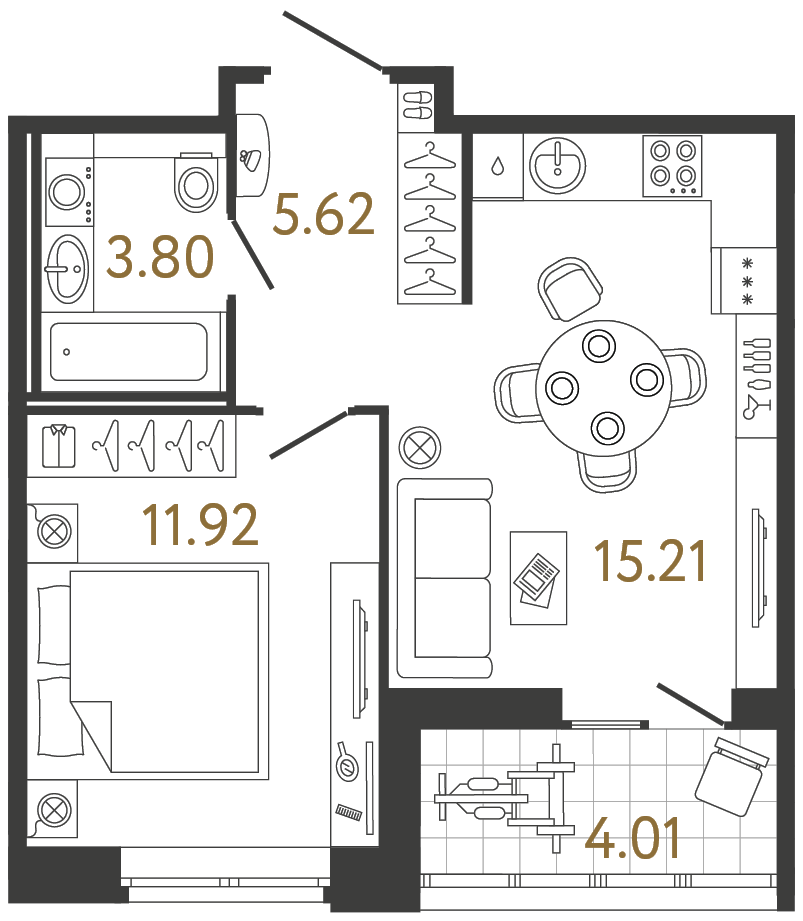 Планировка: 1-комнатная квартира, 36,6 м²