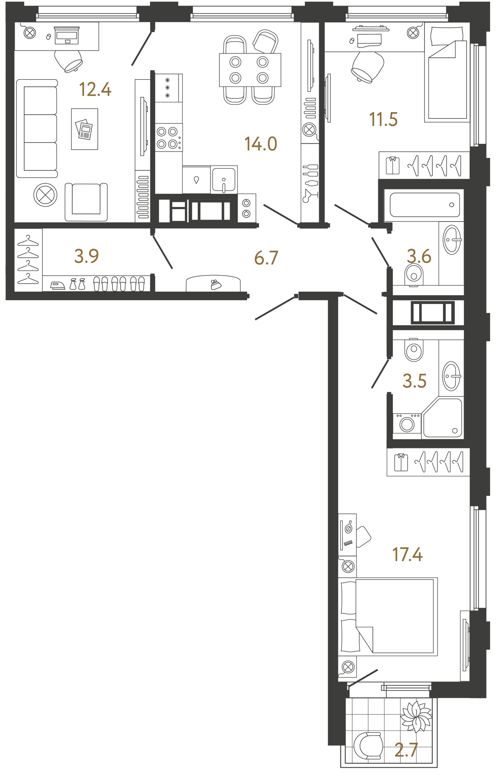 Планировка: 3-комнатная квартира, 73,0 м²
