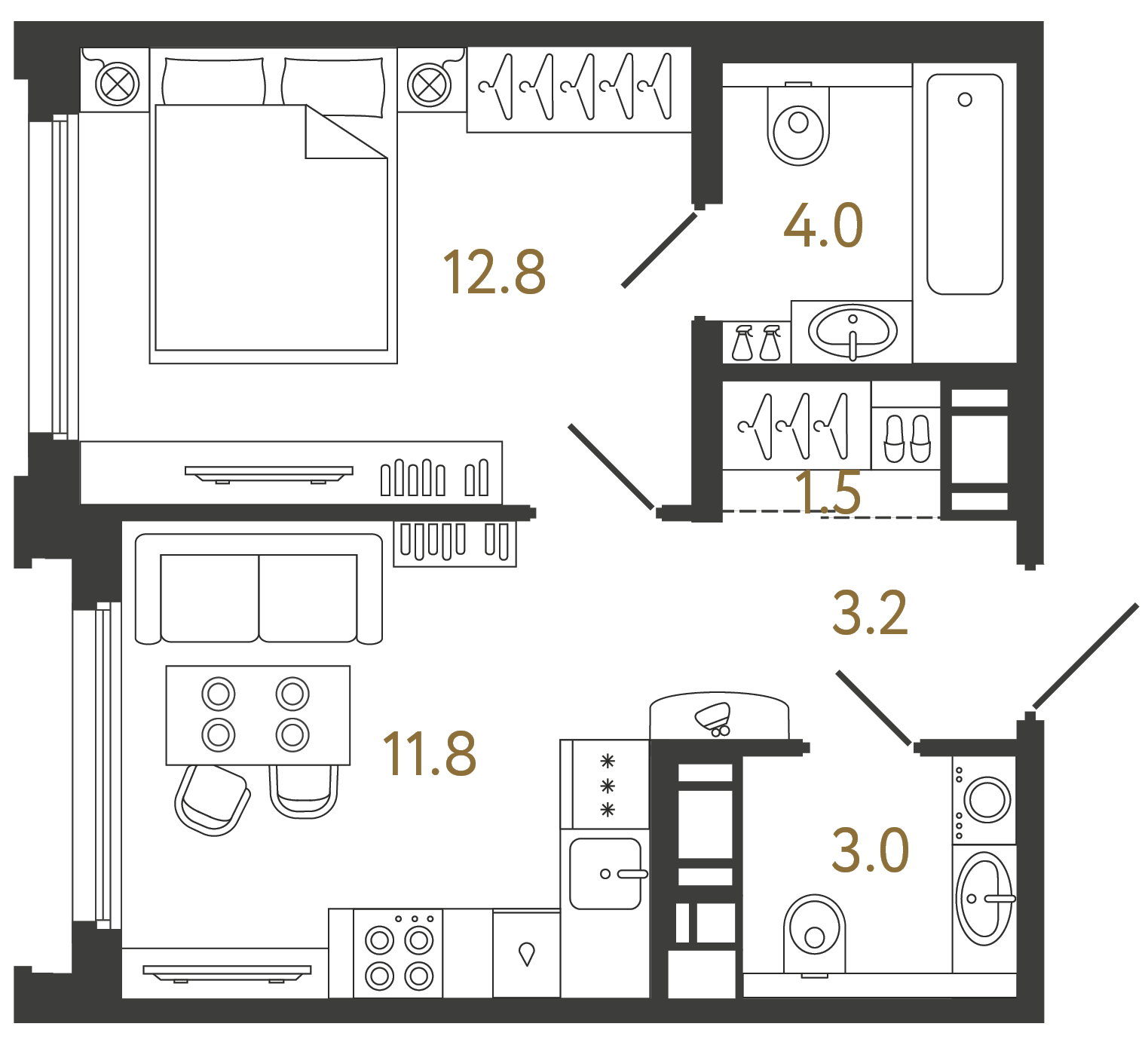 Планировка: 1-комнатная квартира, 36,3 м²
