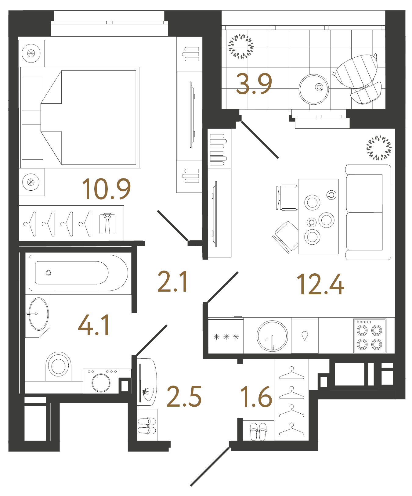 Планировка: 1-комнатная квартира, 33,6 м²