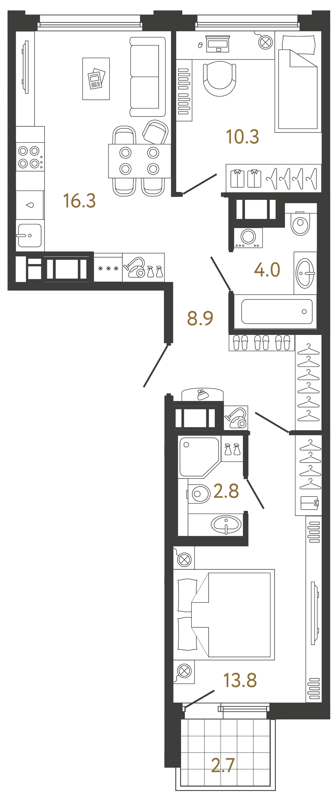 Планировка: 2-комнатная квартира, 56,1 м²