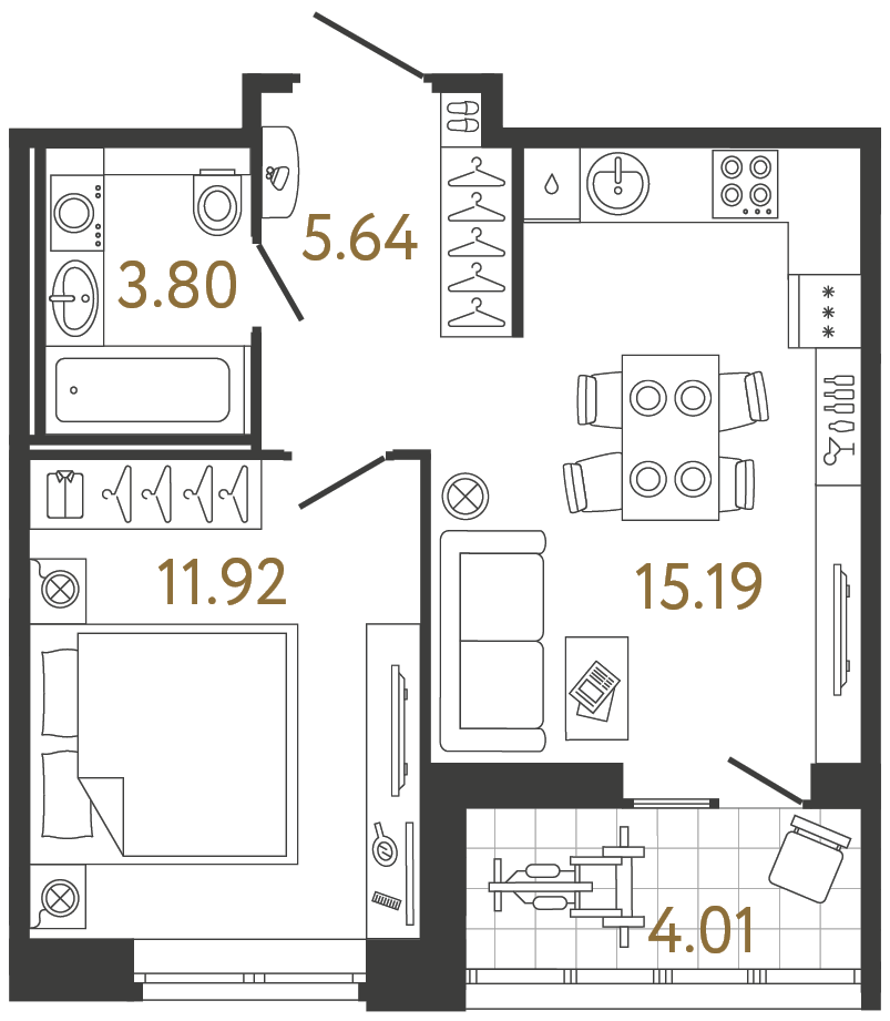 Планировка: 1-комнатная квартира, 36,6 м²