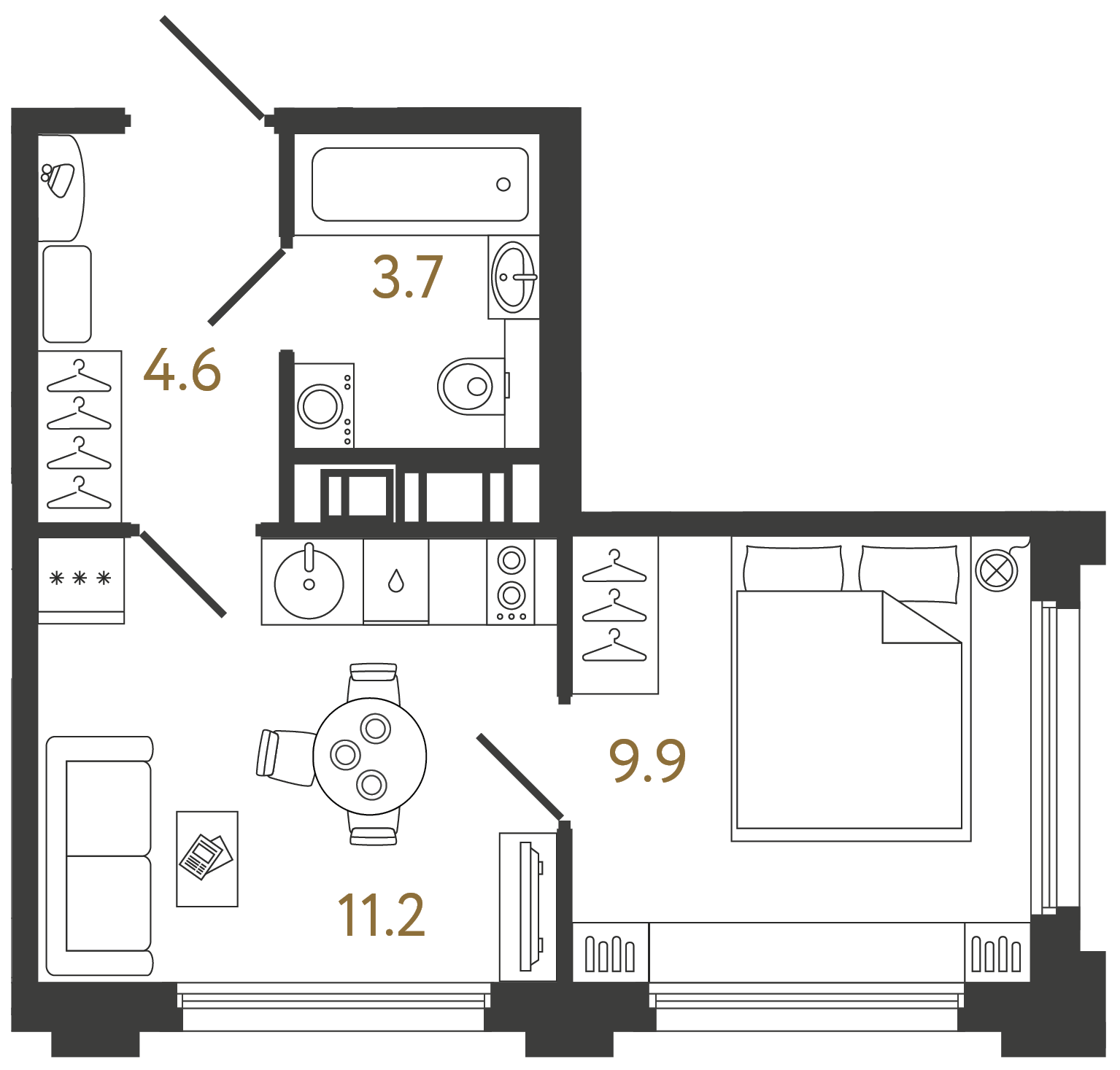 Планировка: 1-комнатная квартира, 29,4 м²