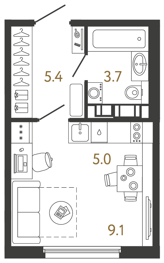 Планировка: студия, 23,2 м²