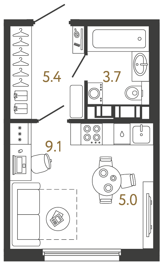 Планировка: студия, 23,2 м²